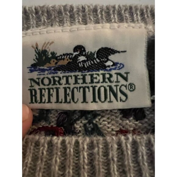 Vintage 90s Northern Reflections oatmeal crewneck sweater floral embroidery sz M - Picture 5 of 11